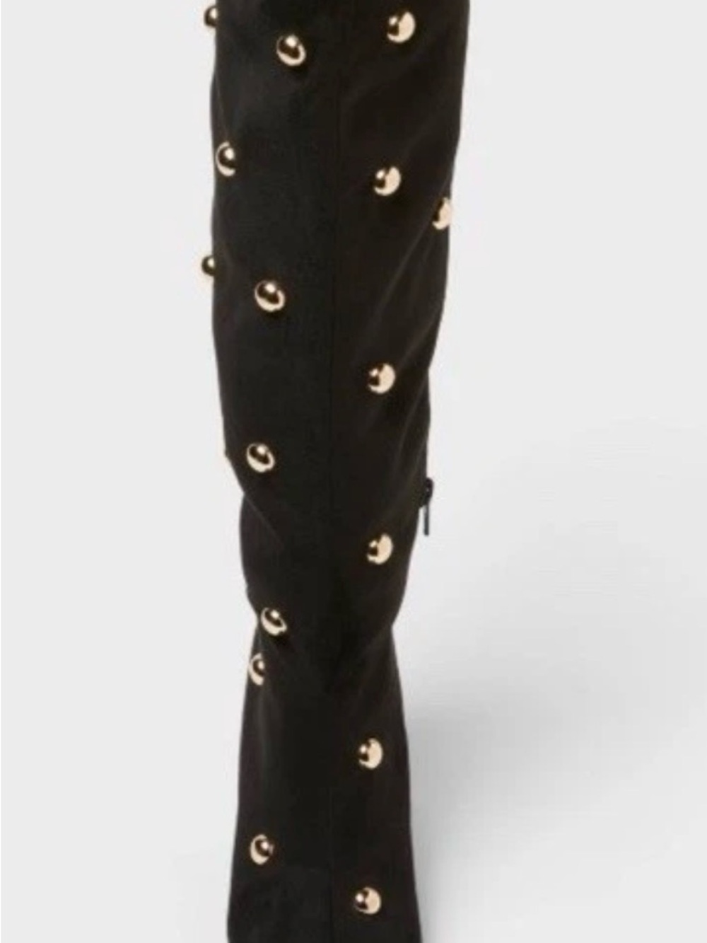 Black Studded Knee-High Pointed Toe Boot - Picture 3 of 4